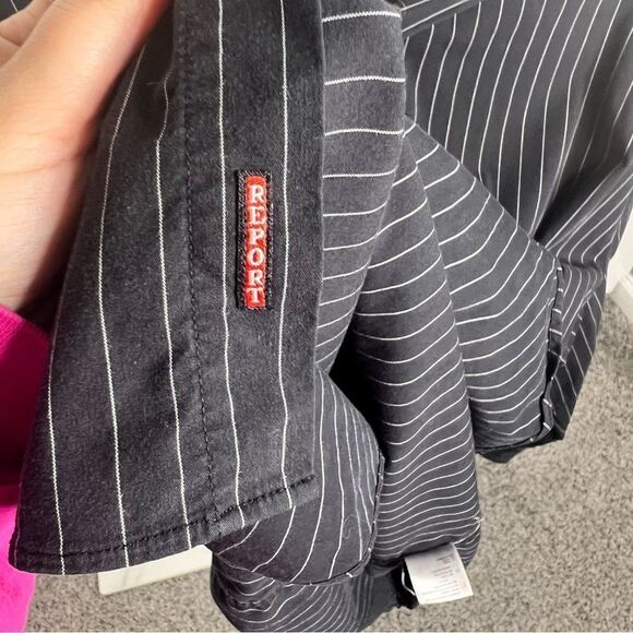 Sz XXL Report Collection Black Striped Dress Shirt - Picture 6 of 9